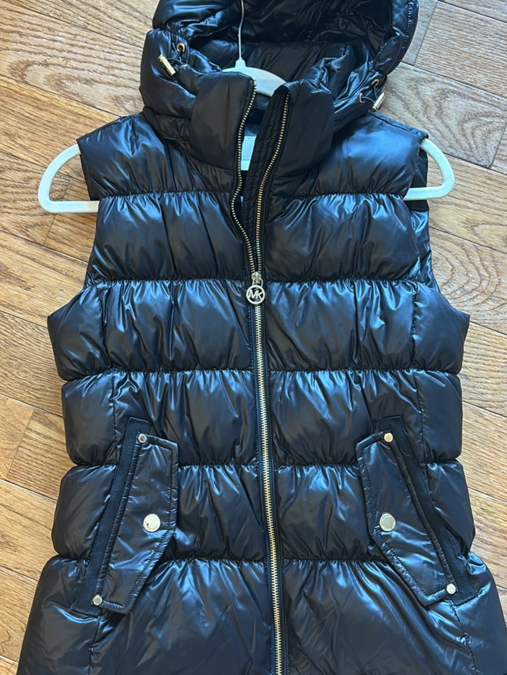MICHAEL Michael Kors Black Quilted Puffer Vest with Hood